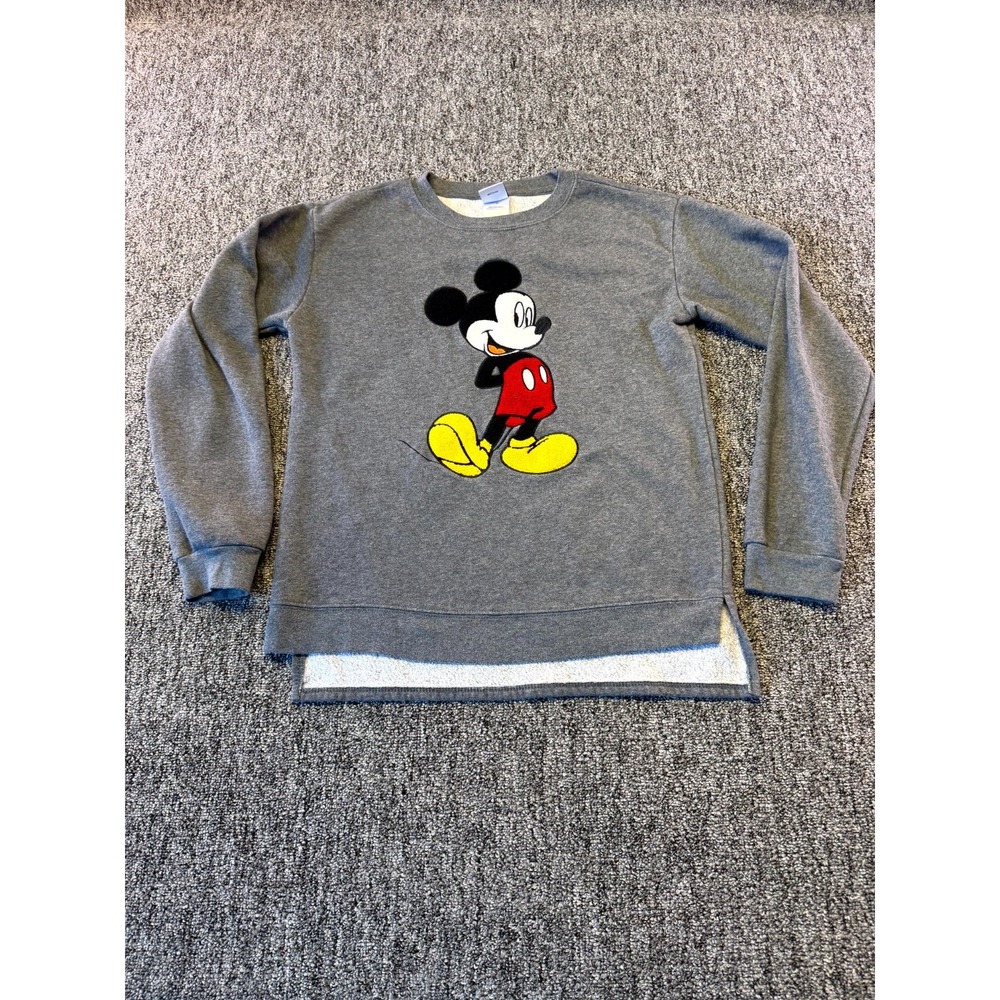 Disney Sweatshirt Women Small Chenille Patch Mickey Mouse Reverse Weave Crewneck